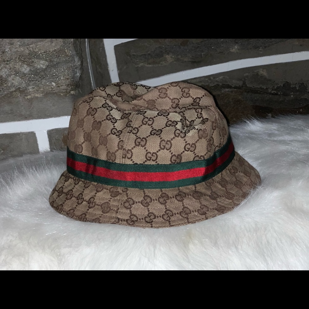 Kids' GG Supreme Canvas Bucket Hat w/ Web Hat Band